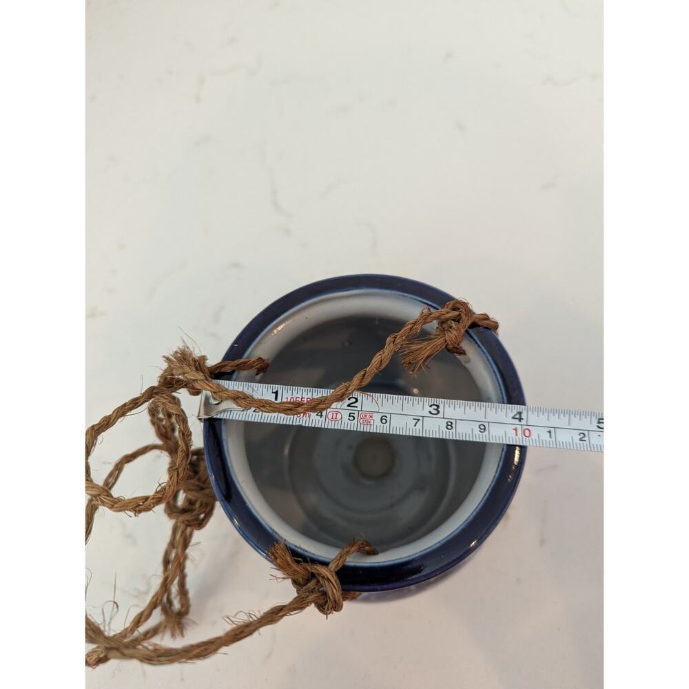 Ceramic Hanging Planter, Cobalt Blue Design, Japan Made, Boho Grandmillennial - Picture 9 of 11